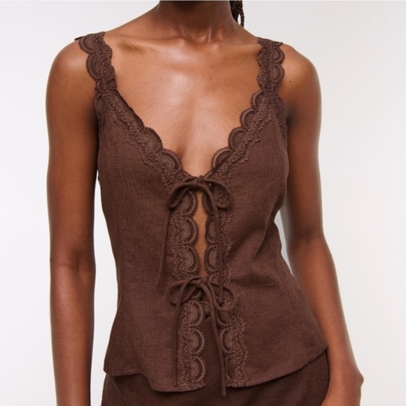 Abercrombie & Fitch Tops - Abercrombie & Fitch Brown Lace-Trim Tie-Front Tank